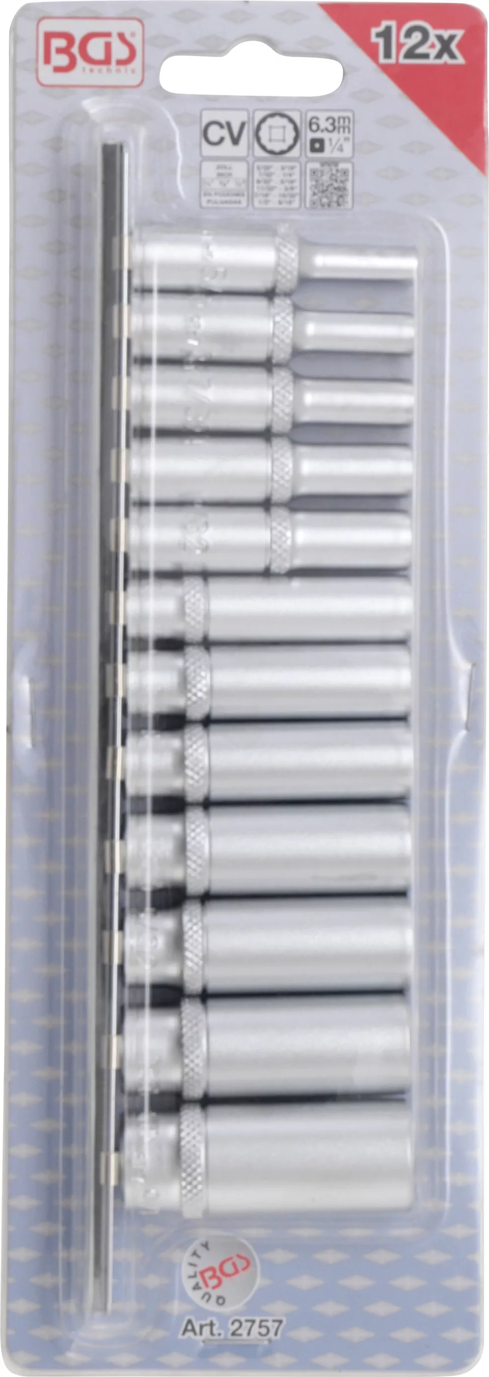 Steckschlüssel-Einsatz-Satz Zwölfkant, tief | Antrieb Innenvierkant 6,3 mm (1/4") | Zollgrößen | 12-tlg.