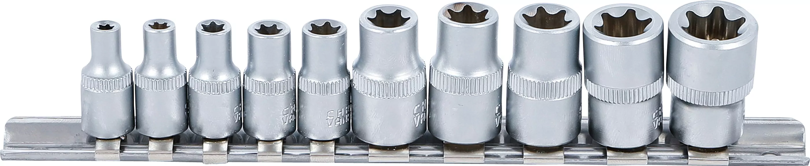 Steckschlüssel-Einsatz-Satz E-Profil | Antrieb Innenvierkant 6,3 mm (1/4") / 10 mm (3/8") | SW E4 - E16 | 10-tlg.