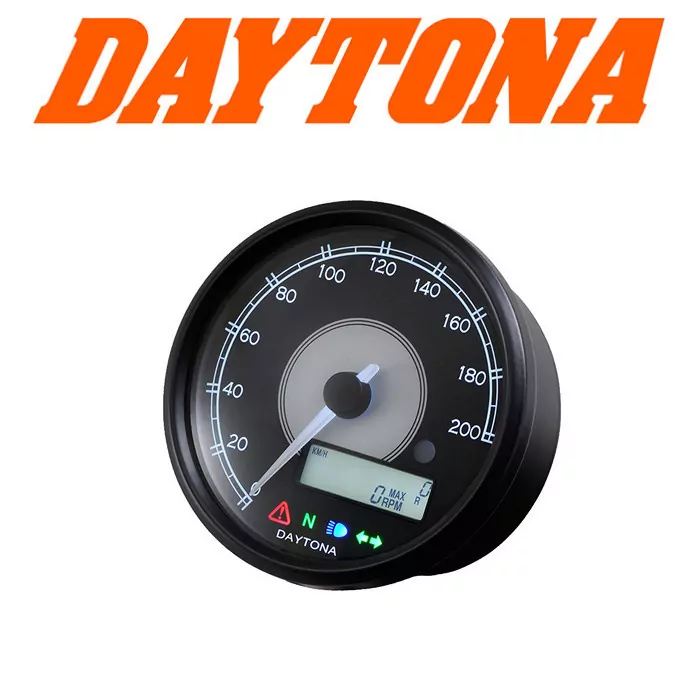 Daytona Digitaltacho Velona, Ø 80mm, -200 Km/h, Tacho/dreh/uhr/voltanz./trip/bel. Weiss, E-geprüft