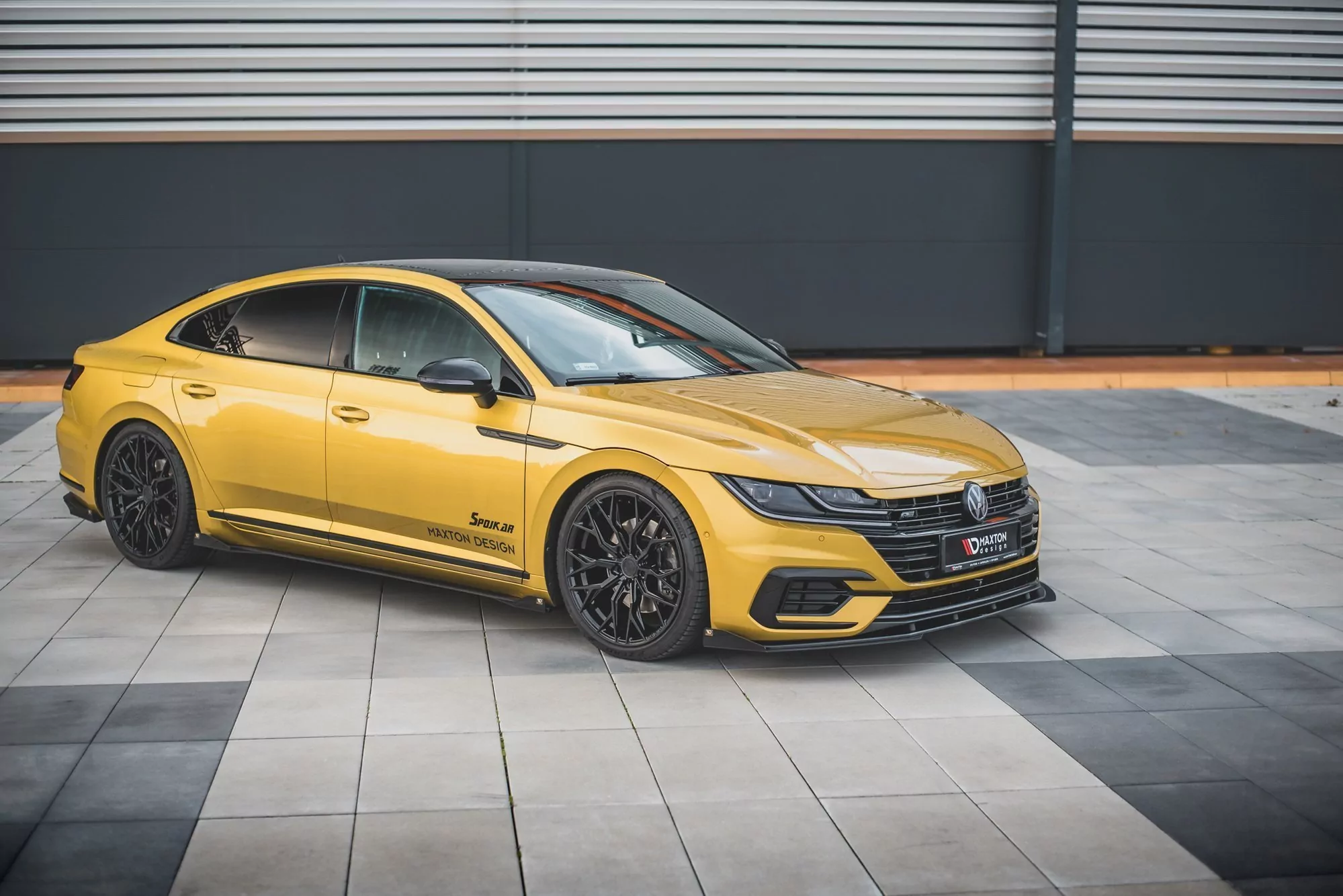 Robuste Racing Front Ansatz Für Passend +Flaps Für Volkswagen Arteon R-Line Schwarz Hochglanz