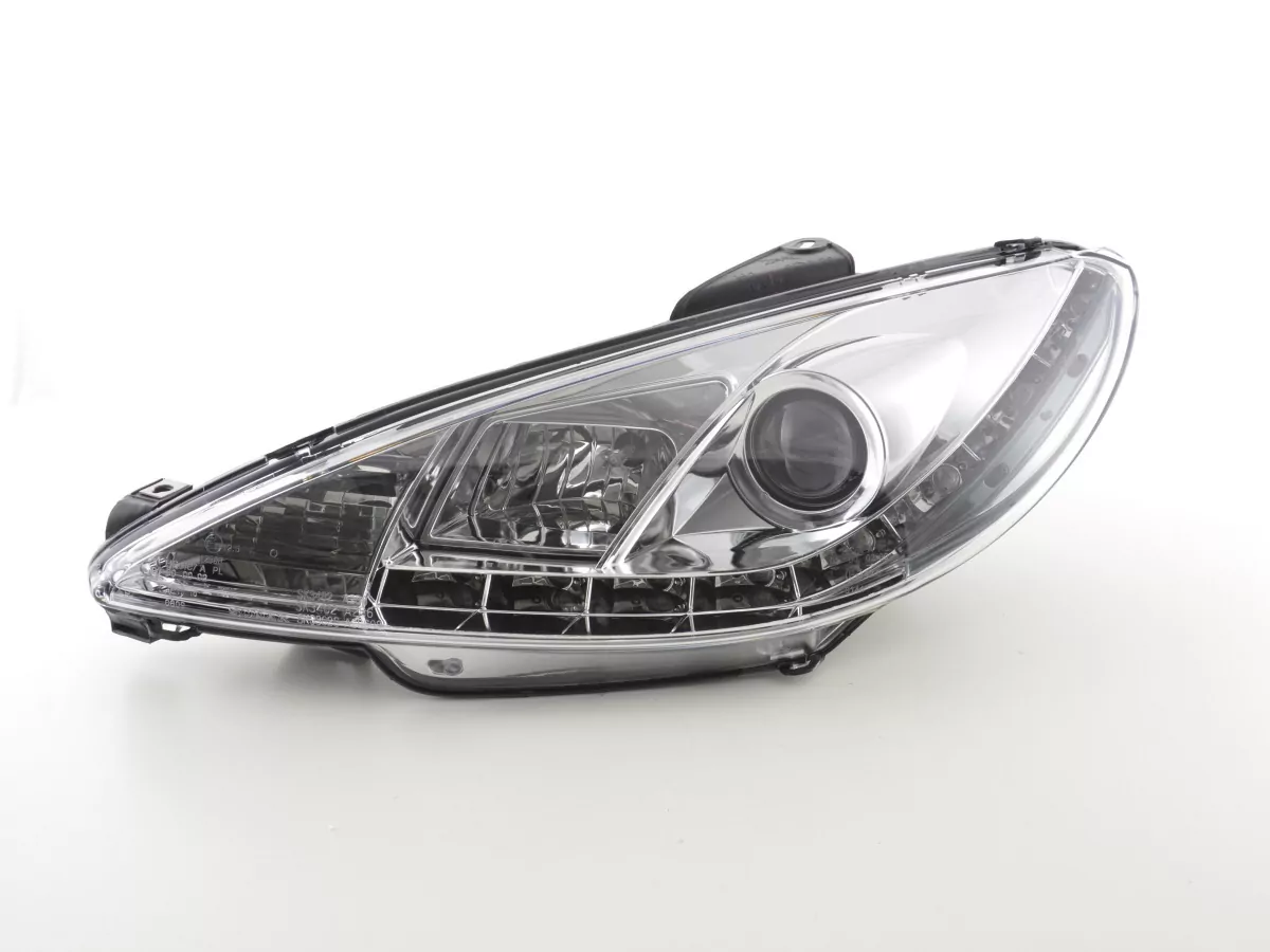 Scheinwerfer Set Daylight LED TFL-Optik Peugeot 206 Bj. 98-07 chrom