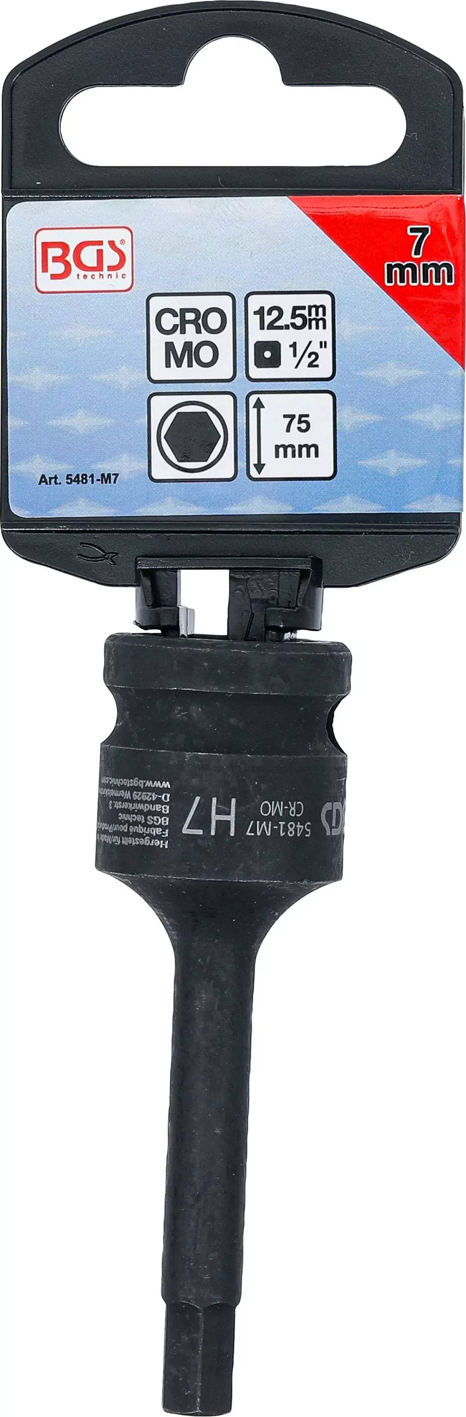 Kraft-Bit-Einsatz | Länge 75 mm | Antrieb Innenvierkant 12,5 mm (1/2") | Innensechskant 7 mm