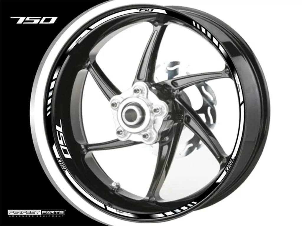 Felgenrandaufkleber für 750 ccm weiß-chrom-schwarz