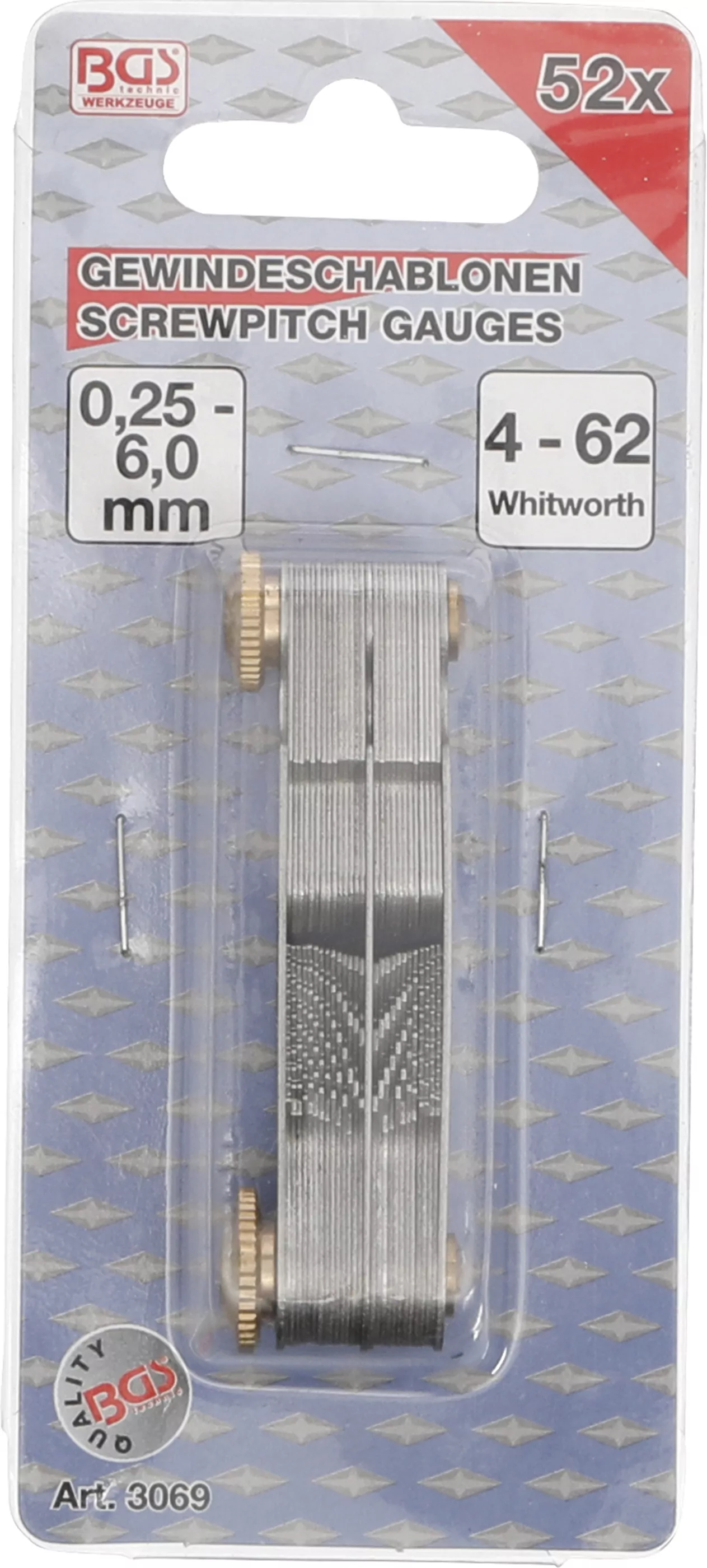 Doppel-Gewindeschablone, 52 Blatt | metrisch 0,25 - 6,0 mm, Whitworth 4G - 62G
