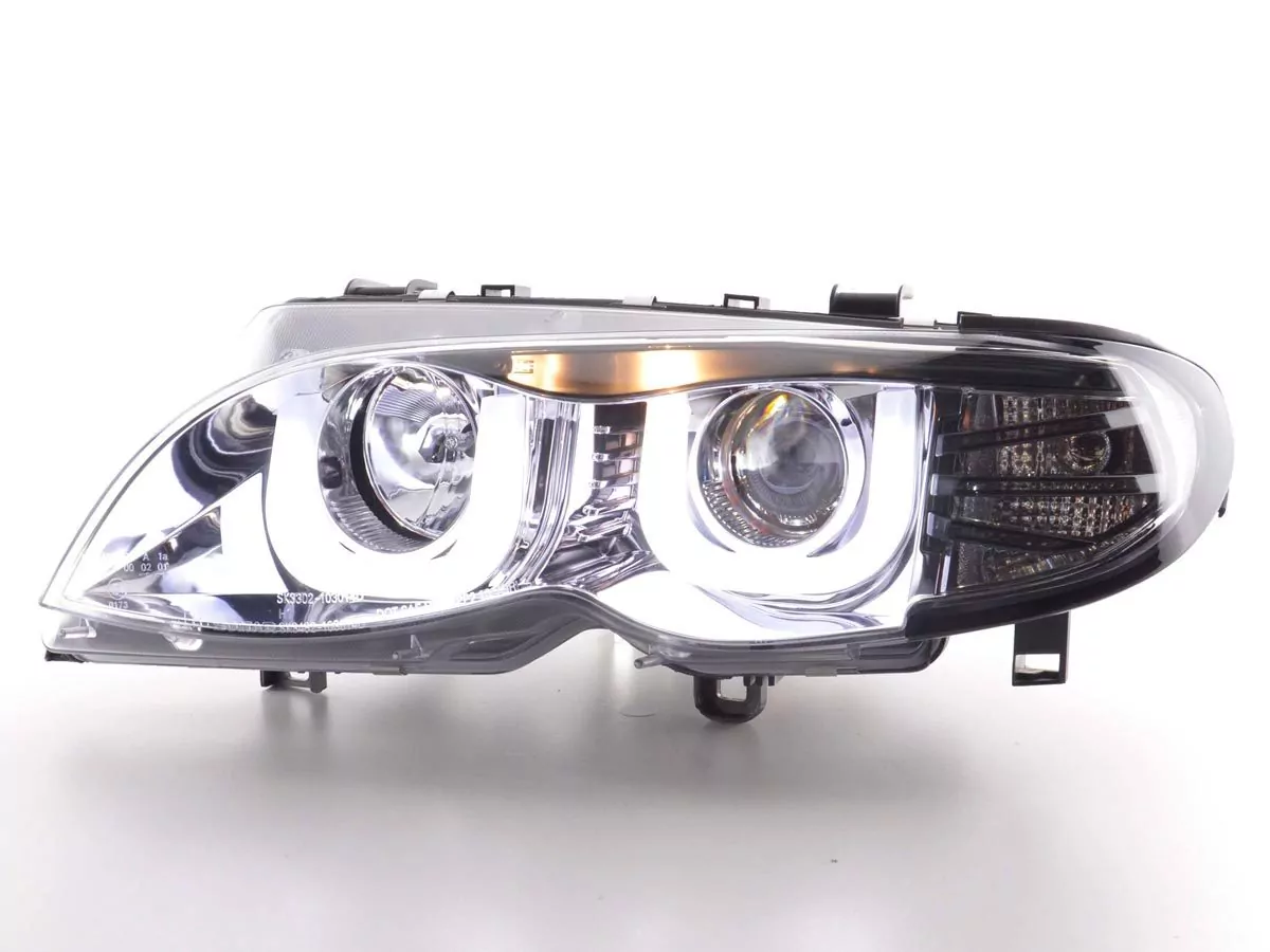 Scheinwerfer Set Daylight LED TFL-Optik BMW 3er E46 Limo/Touring Bj. 02-05 chrom für Rechtslenker