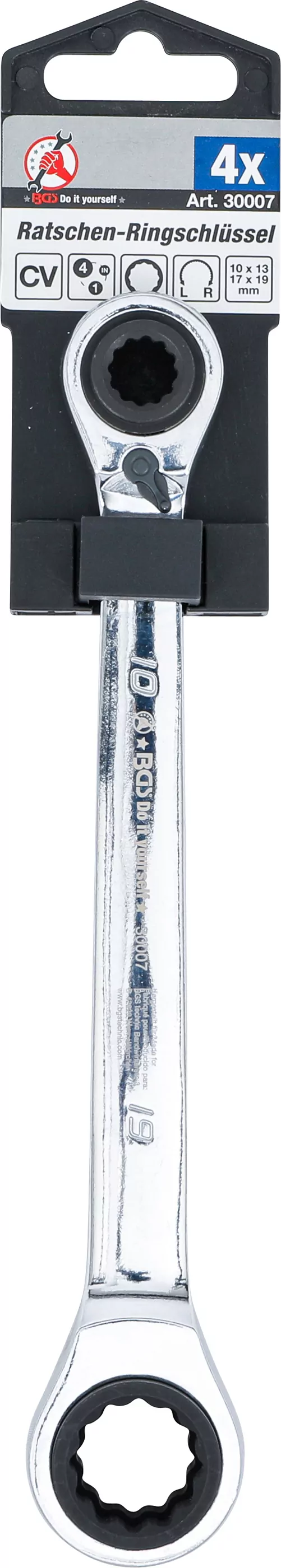 Ratschen-Ringschlüssel | 4-in-1 | SW 10 x 13 - 17 x 19 mm