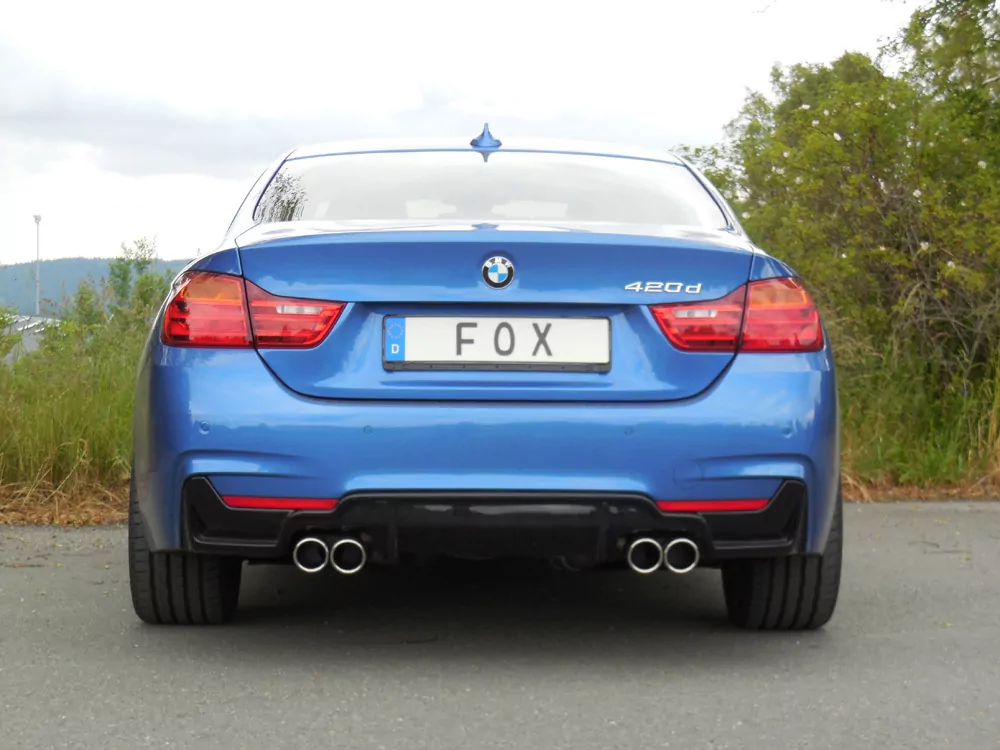 BMW F30/31 - 320d/ F32 - 420d Coupe M-Paket Endschalldämpfer quer Ausgang rechts/links passend an Rieger Heckschürzeneinsatz 435i/440i Optik - 2x80 Typ 16 rechts/links
