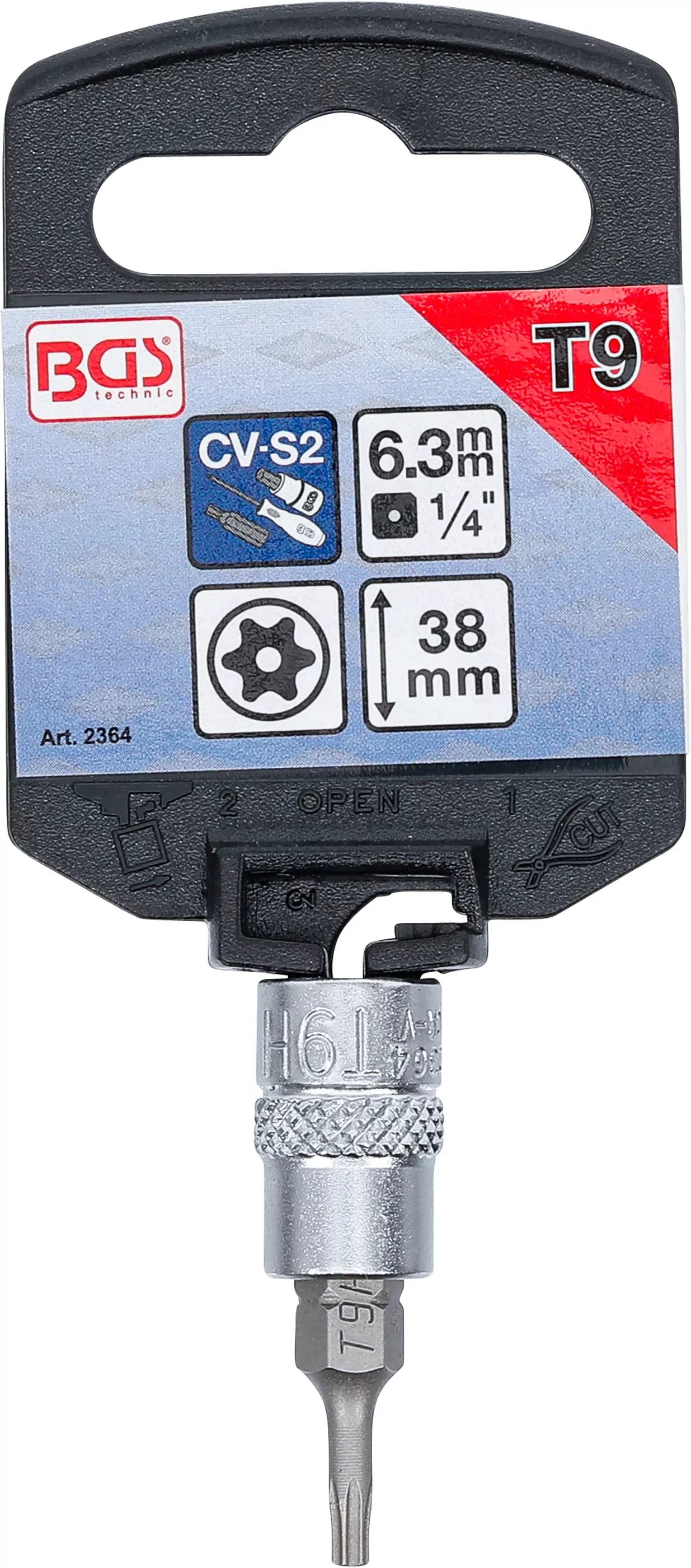 Bit-Einsatz | Antrieb Innenvierkant 6,3 mm (1/4") | T-Profil (für Torx) mit Bohrung T9