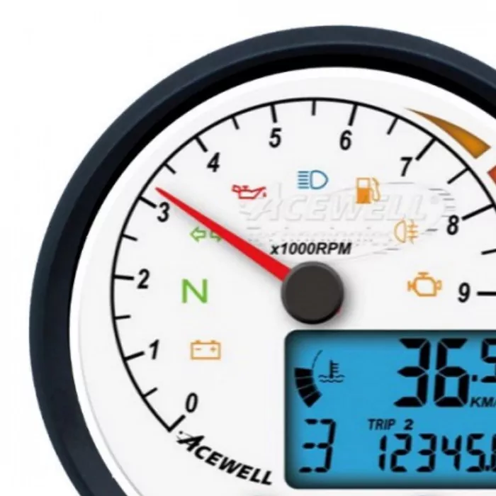 Acewell | Analog Dzm 15000rpm | Digital Tacho | Ring Schwarz | Zifferblatt Weiss | Gehäuse Schwarz