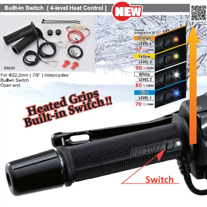 Heizgriffe "Daytona V" | Motorräder | 7/8"-22 mm L 120 + R 120mm | 4 fach verstellbar | offen