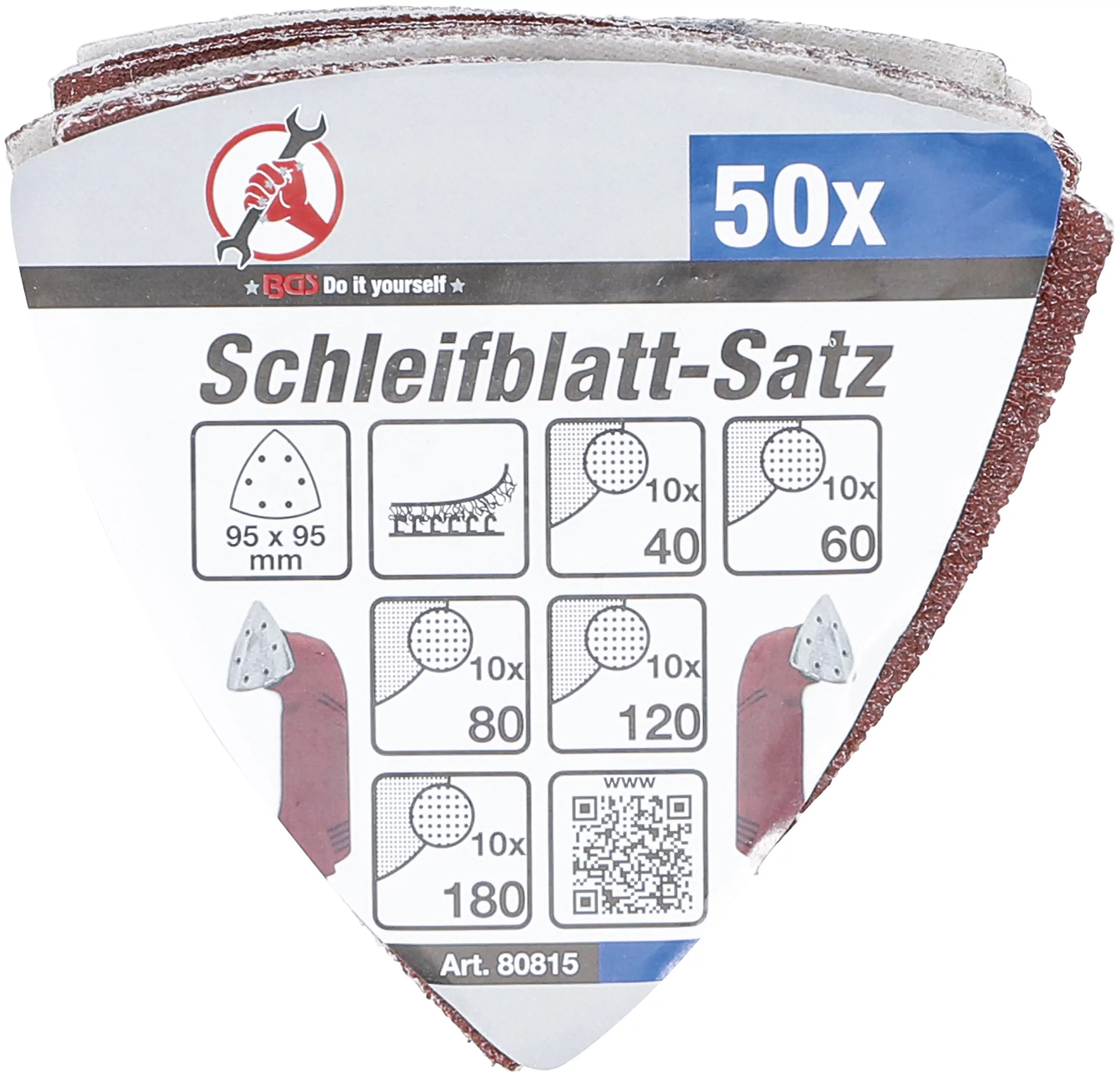 Schleifblatt-Satz für Dreieckschleifer | 95 x 95 mm | K 40 - 180 | 50-tlg.