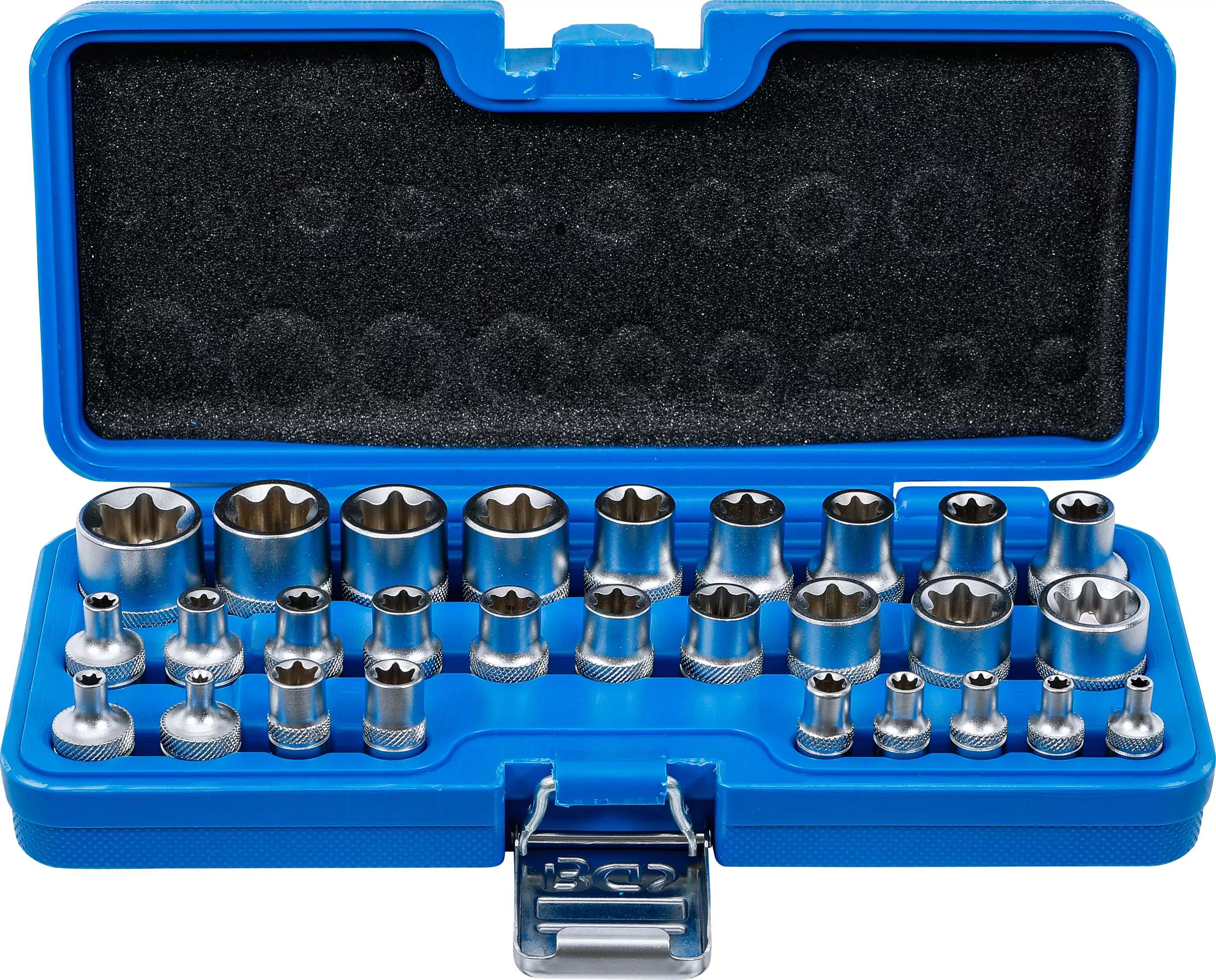 Steckschlüssel-Einsatz-Satz, E-Profil | Antrieb Innenvierkant 6,3 mm (1/4") / 12,5 mm (1/2") | SW E4 - E24 | 28-tlg.