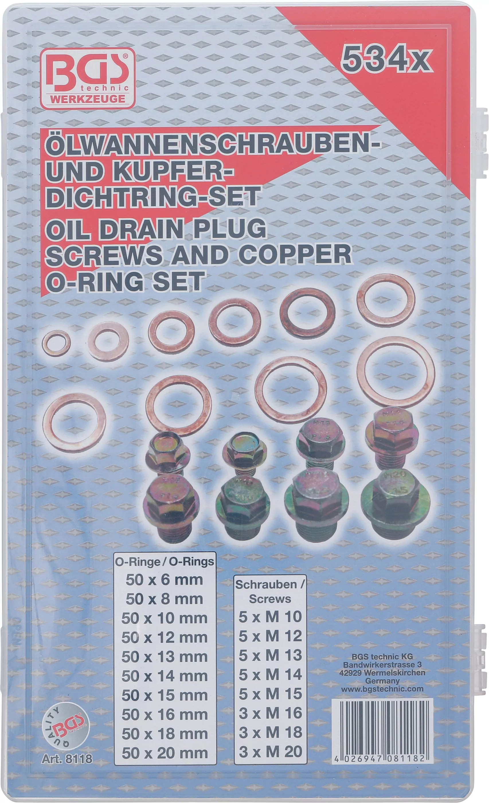 Ölwannenschrauben- und Kupfer-Dichtring-Sortiment | 534-tlg.