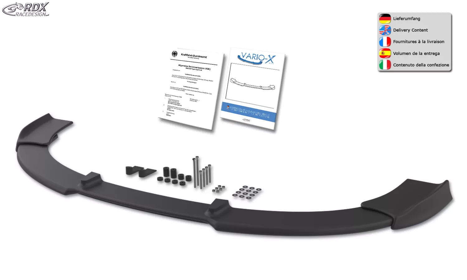 RDX Frontspoiler VARIO-X für AUDI A4 B7 8H Cabrio 2005+ / S4 Cabrio 2005+ (S-Line- bzw. S4-Frontstoßstange) Frontlippe Front Ansatz Vorne Spoilerlippe