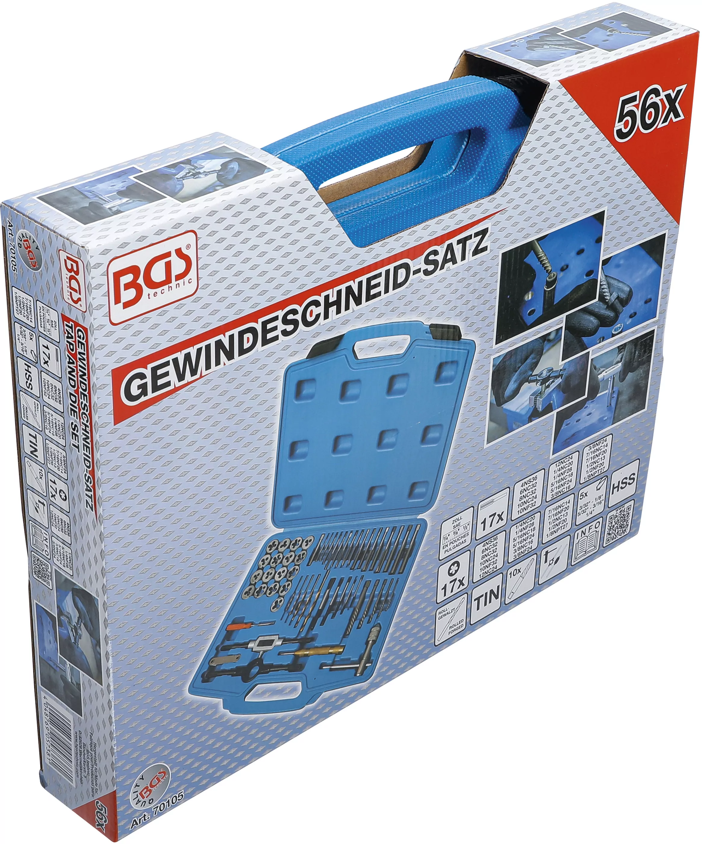 Gewindeschneid-Satz | Zoll | 1/4" - 1/2" | 56-tlg.