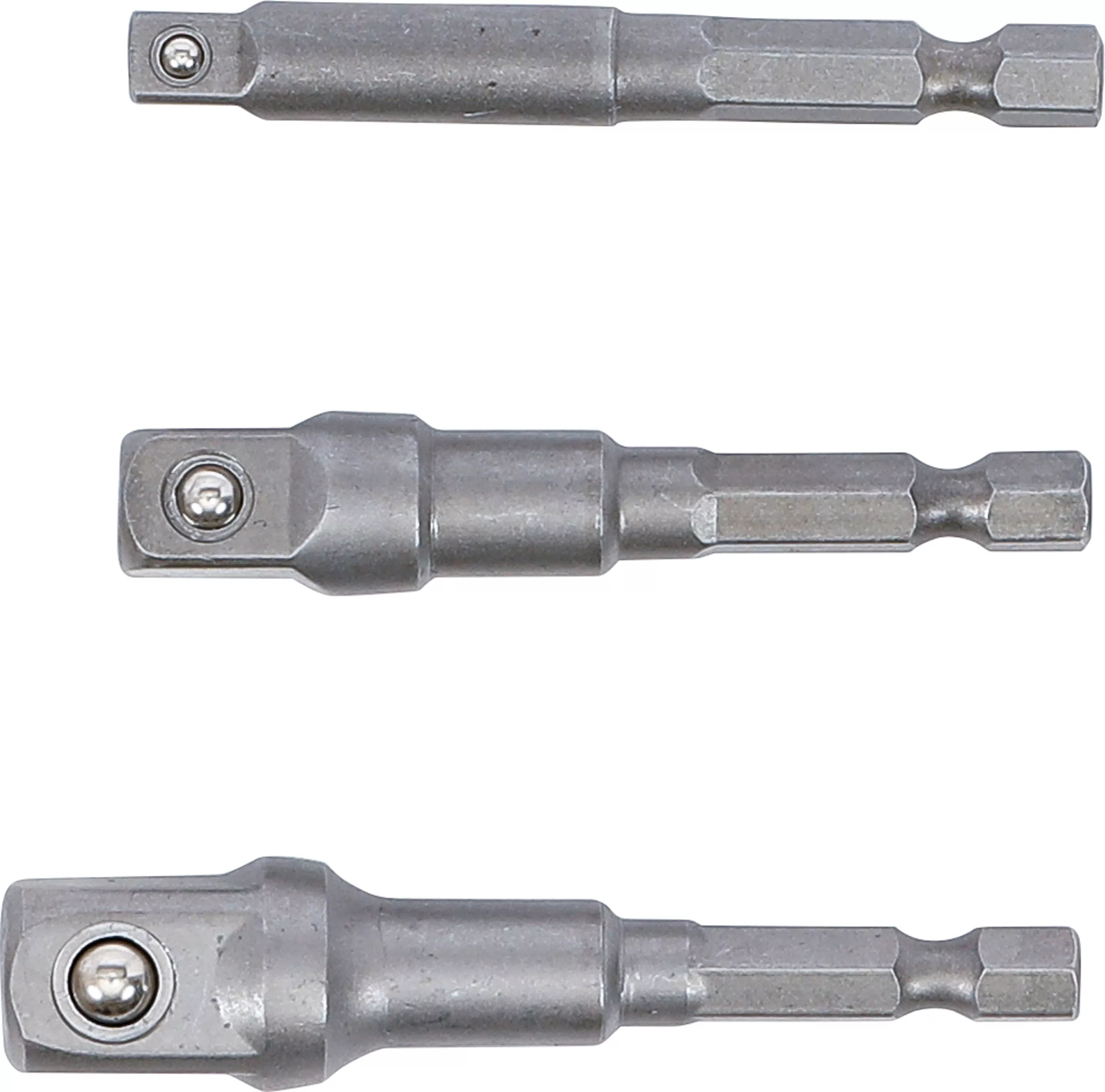 Adapter-Satz für Bohrmaschinen | Außensechskant Antrieb 6,3 mm (1/4") | Abtrieb Außenvierkant 6,3 mm (1/4"), 10 mm (3/8"), 12,5 mm (1/2") | 3-tlg.