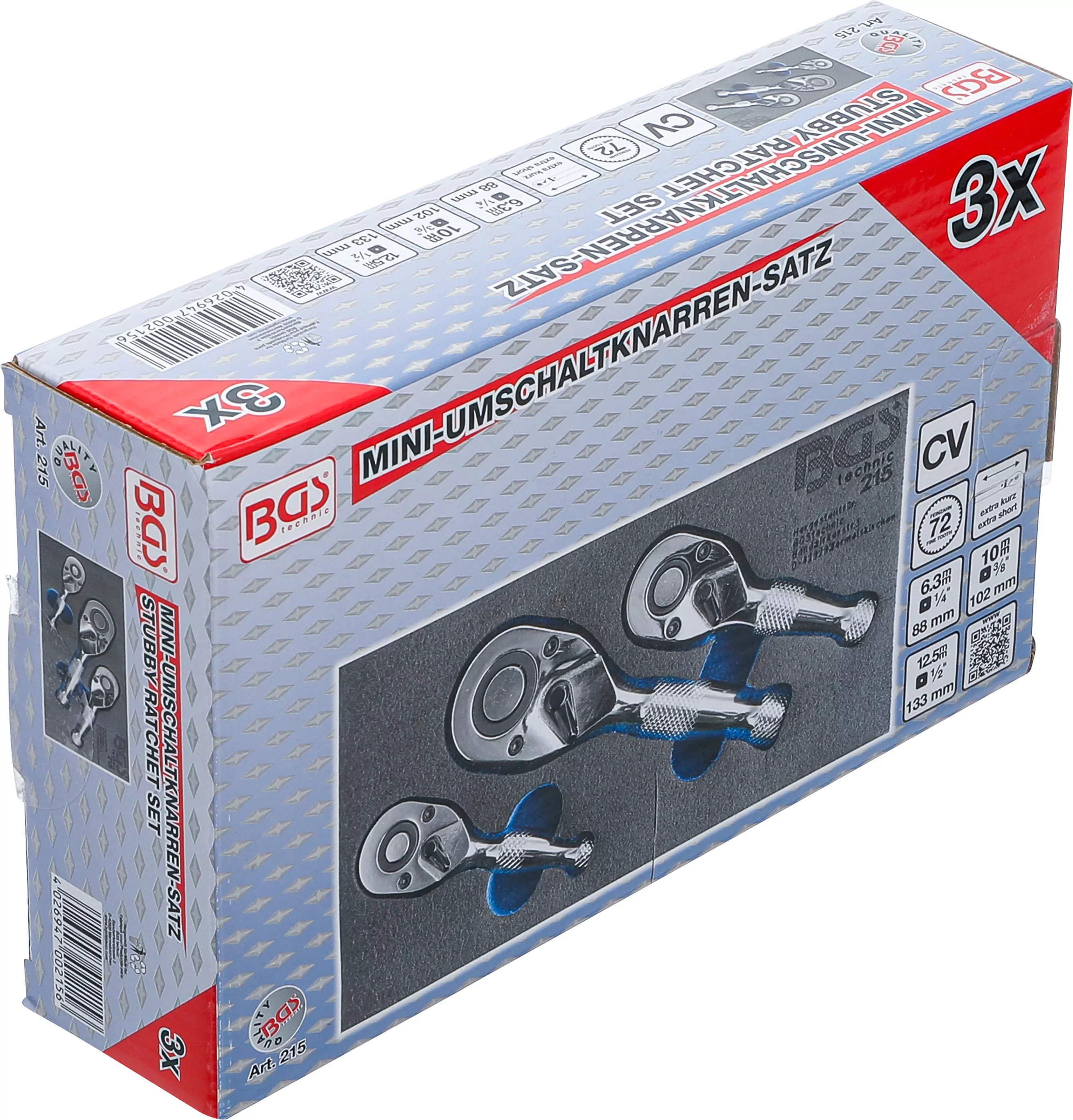 Mini-Umschaltknarren-Satz | 6,3 mm (1/4") / 10 mm (3/8") / 12,5 mm (1/2") | 3-tlg.