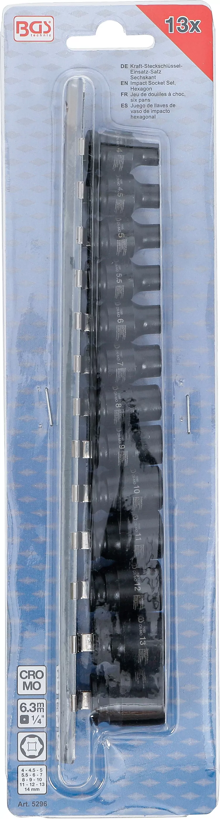 Kraft-Steckschlüssel-Einsatz-Satz Sechskant | Antrieb Innenvierkant 6,3 mm (1/4") | SW 4 - 14 mm | 13-tlg.