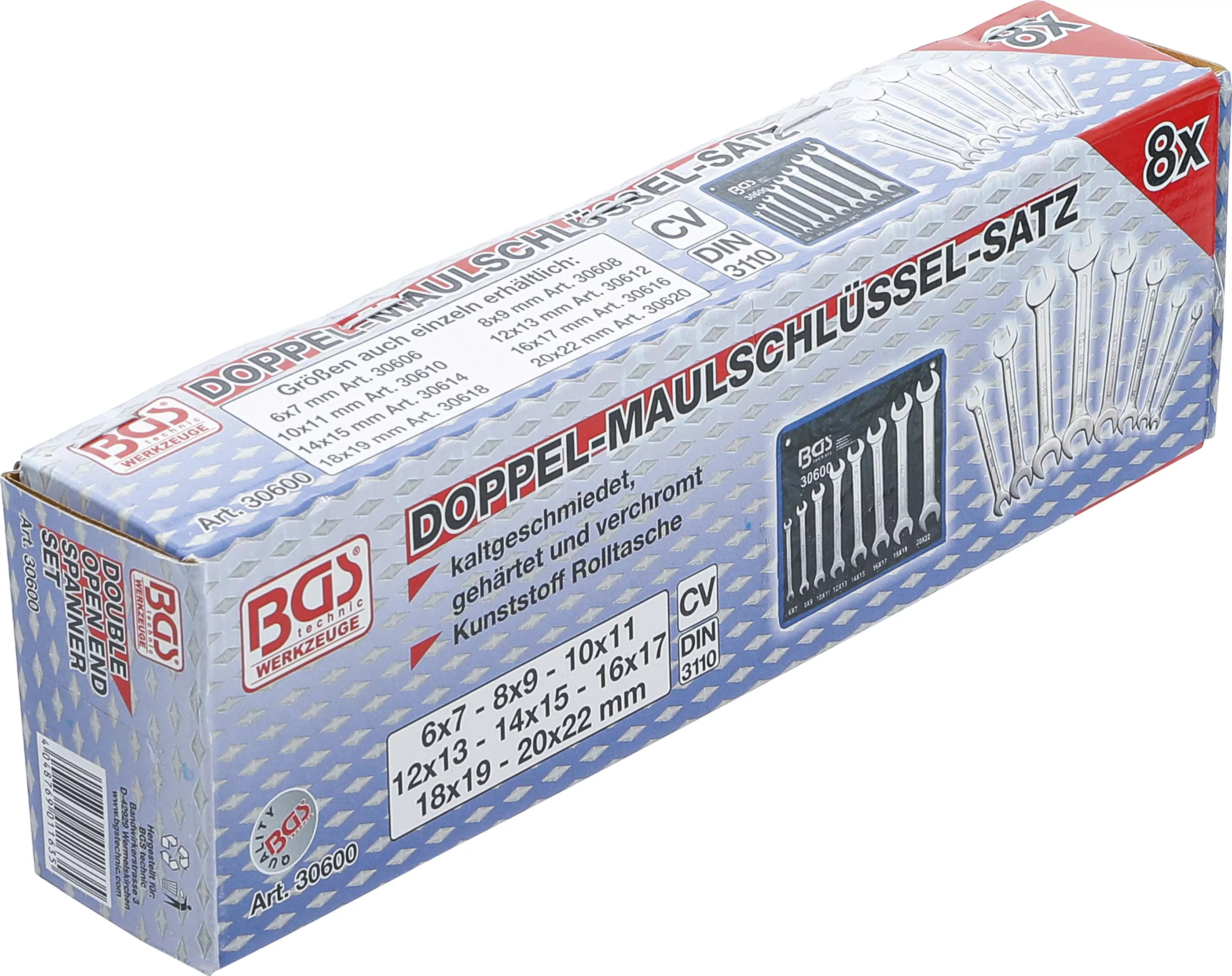 Doppel-Maulschlüssel-Satz | SW 6 - 22 mm | 8-tlg.