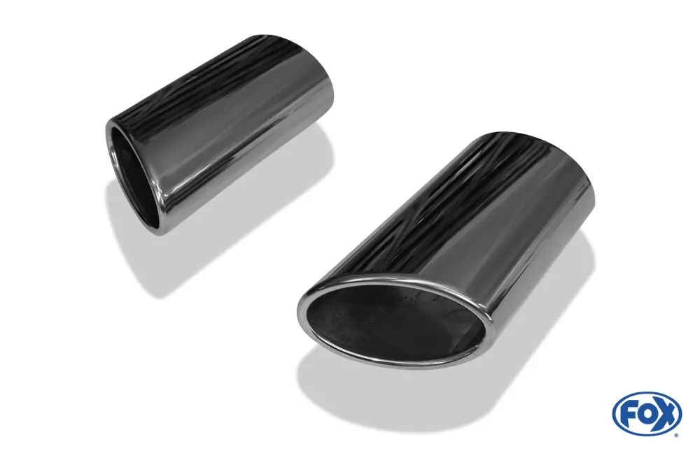 Anschweißendrohr Typ 38 - Rechts & Links  106x71 mm / Länge: 200 mm - oval  - 1x seitlich nach rechts und 1x seitlich nach links abgeschrägt / eingerollt / ohne Absorber