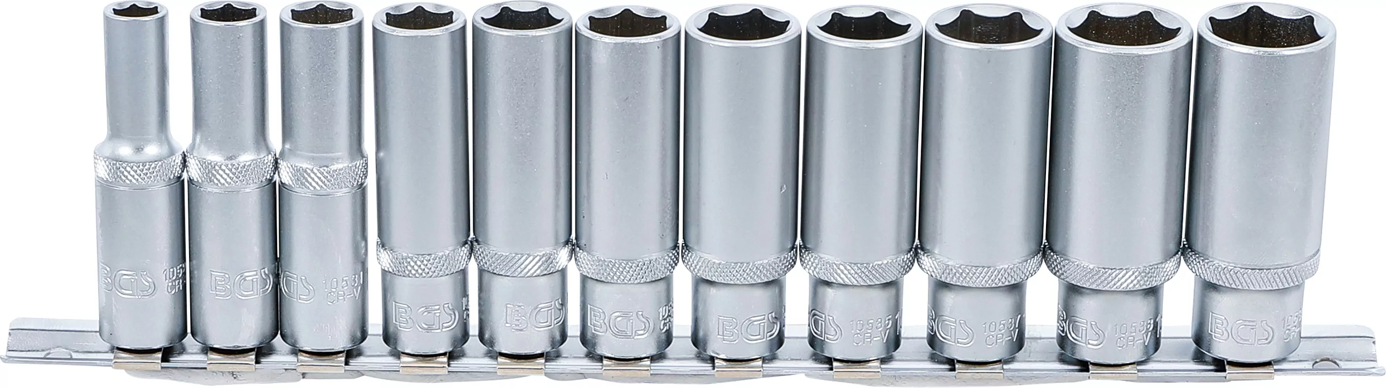 Steckschlüssel-Einsatz-Satz Sechskant, tief | Antrieb Innenvierkant 10 mm (3/8") | SW 8 - 19 mm | 11-tlg.