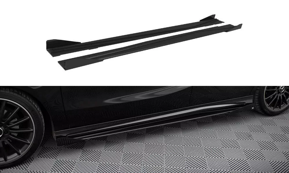 Street Pro Seitenschweller Ansatz Für + Flaps Mercedes-Benz A AMG-Line W176 Facelift Schwarz Hochglanz