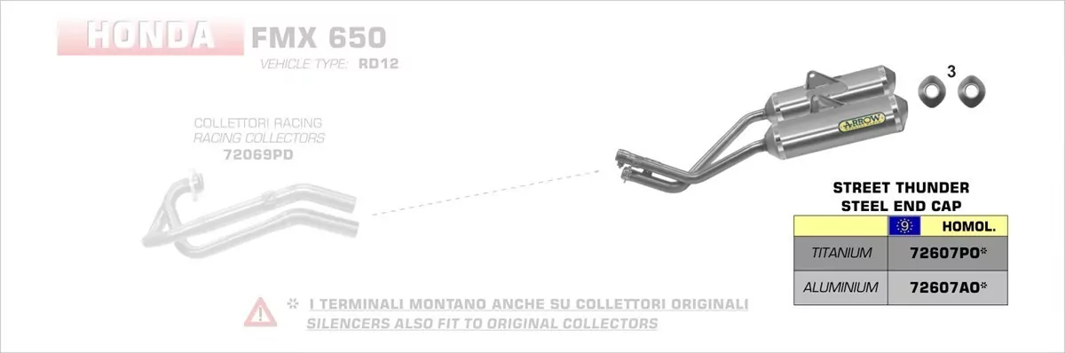 Arrow Endschalldämpferpaar Thunder Titan, Homologiert (rechts+links) Honda FMX 6