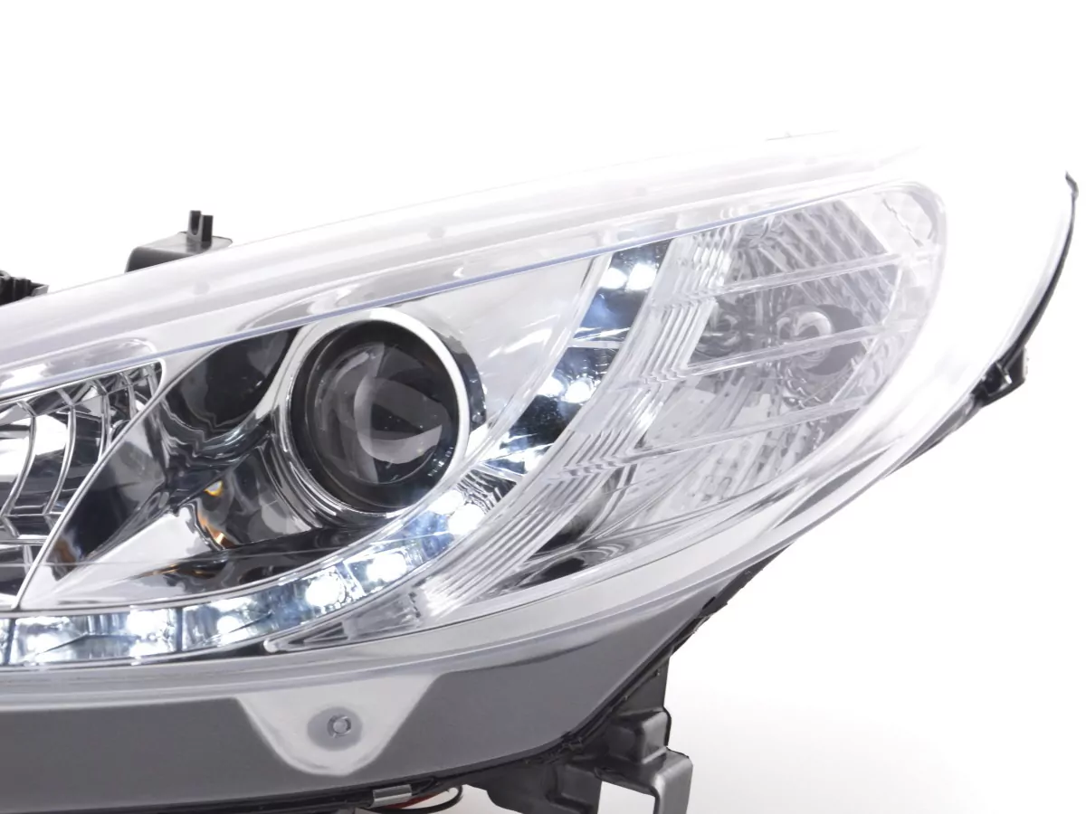 Scheinwerfer Set Daylight LED Tagfahrlicht Peugeot 207 Bj. 06- chrom für Rechtslenker