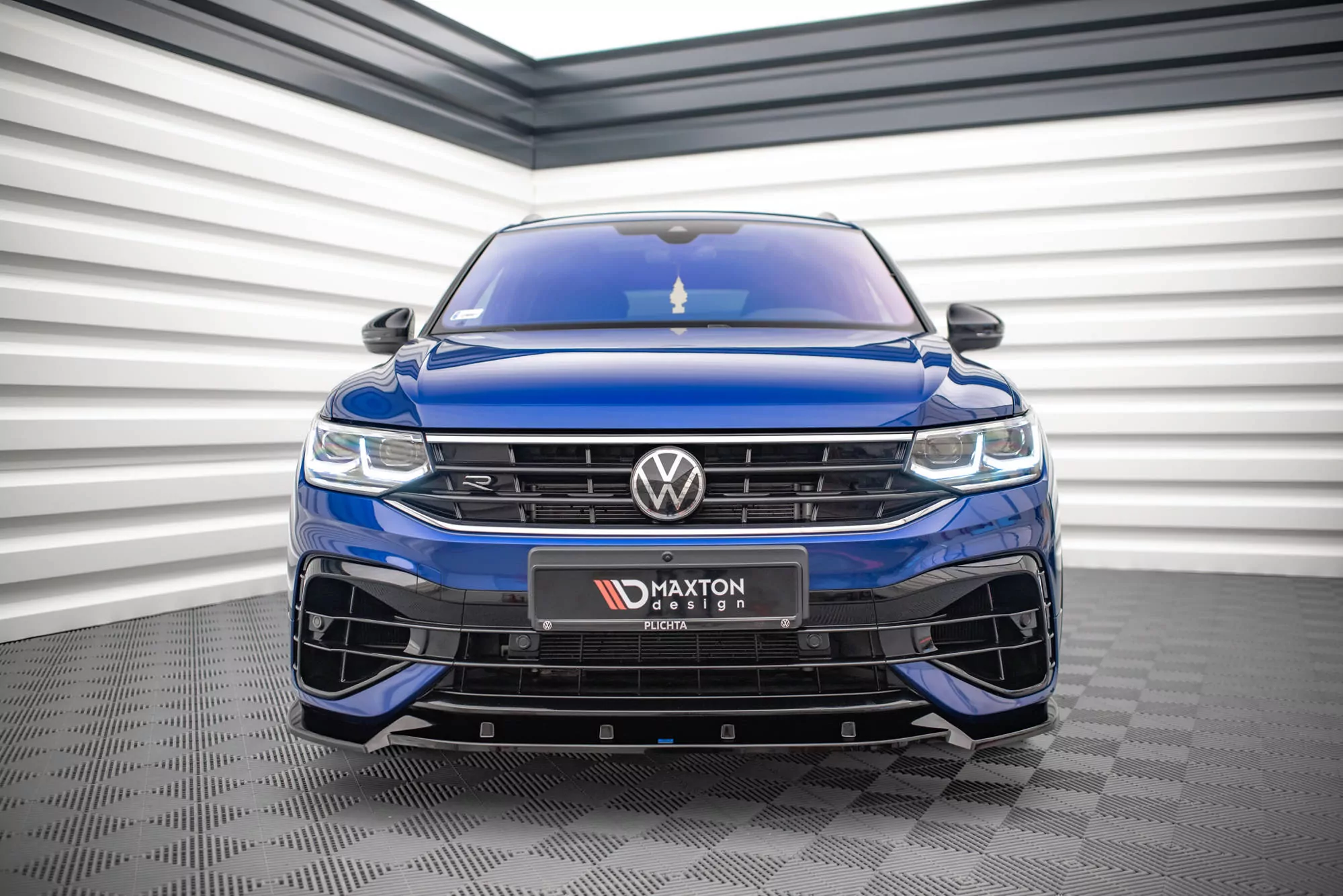 Front Ansatz V.2 Für Volkswagen Tiguan R / R-Line Mk2 Facelift Schwarz Hochglanz