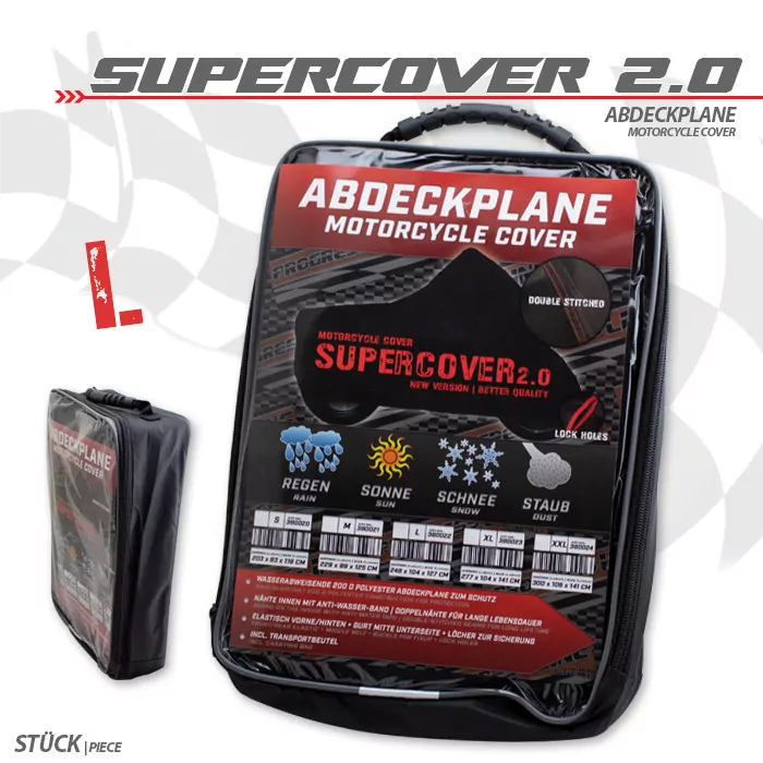 Abdeckplane | Supercover 2.0 | Gr. L | Schwarz | Polyester | 200 D | L 246 X B 104 X H 127 Cm