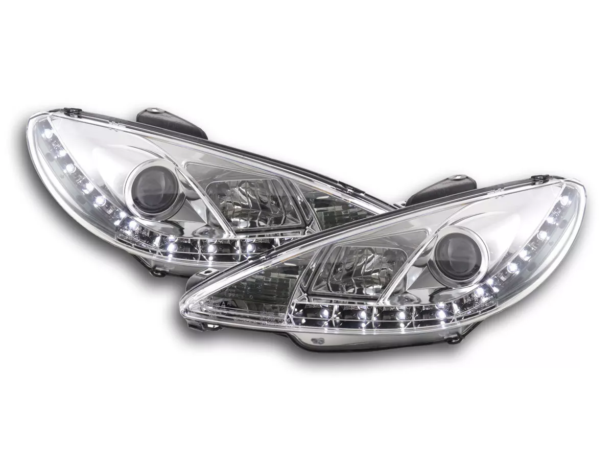 Scheinwerfer Set Daylight LED TFL-Optik Peugeot 206 Bj. 98-07 chrom
