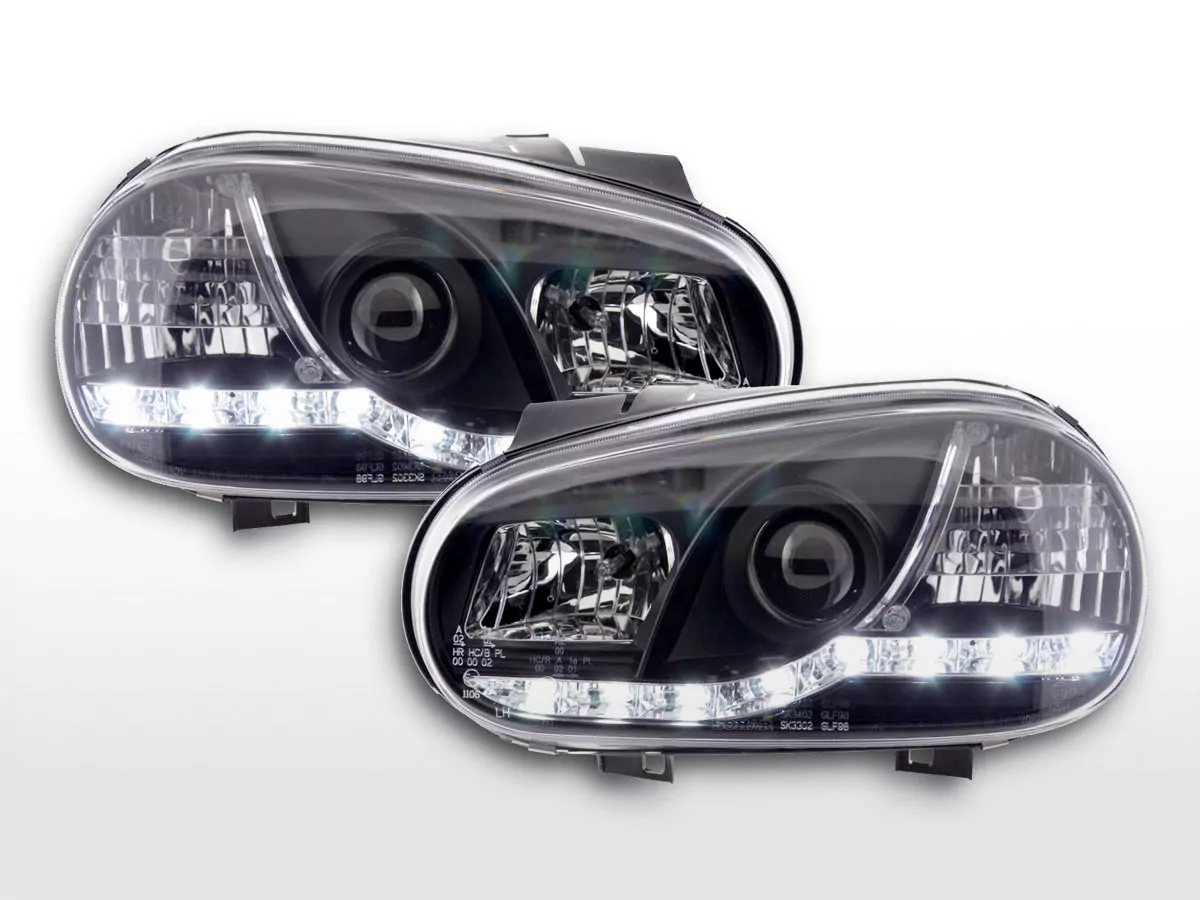 Scheinwerfer Set Daylight LED Tagfahrlicht VW Golf 4 Bj. 97-03 schwarz für Rechtslenker