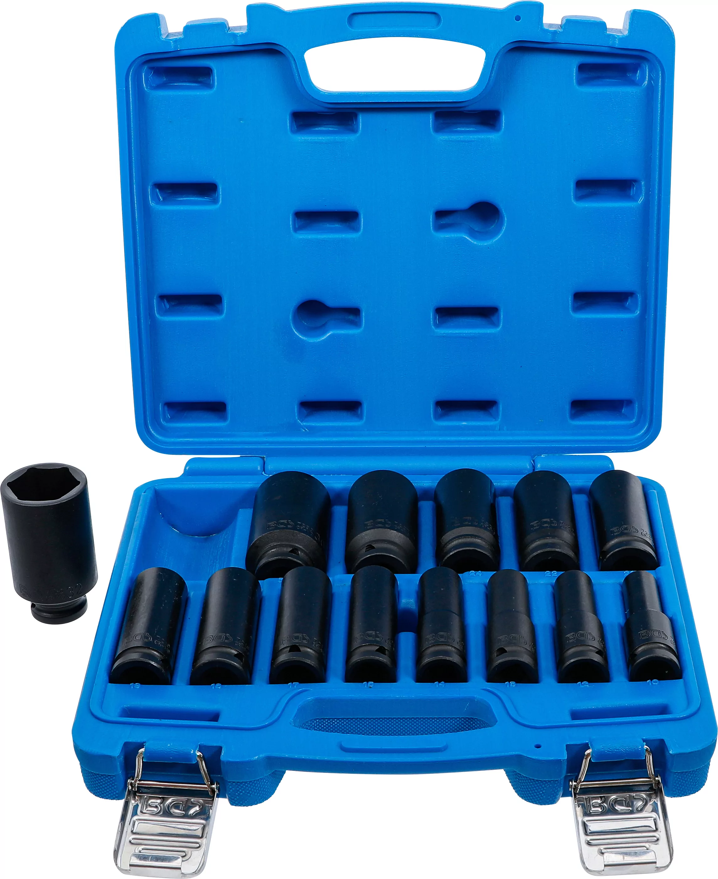 Kraft-Steckschlüssel-Einsatz-Satz Sechskant | Antrieb Innenvierkant 12,5 mm (1/2") | SW 10 - 32 mm | 14-tlg.