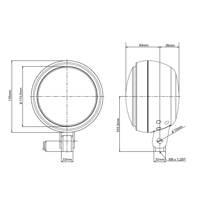 Led-scheinwerfer | Capsule 120 | Schwarz | Alu | M8 Untere Befestigung | E-geprüft