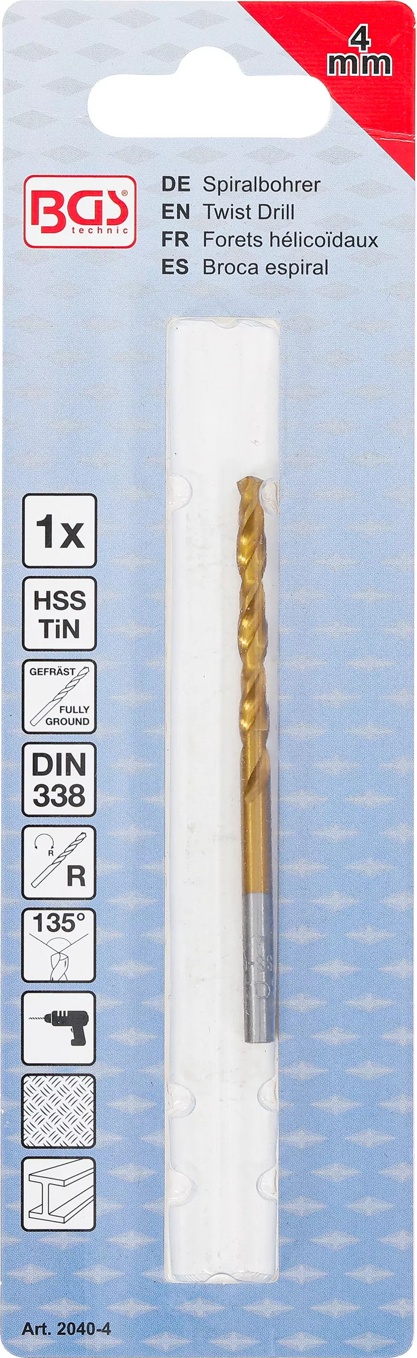 Spiralbohrer | HSS-G | titan-nitriert | 4,0 mm