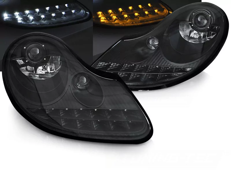 Headlights Daylight All Matt Black Fits Porsche Boxster 96-04 /911 996