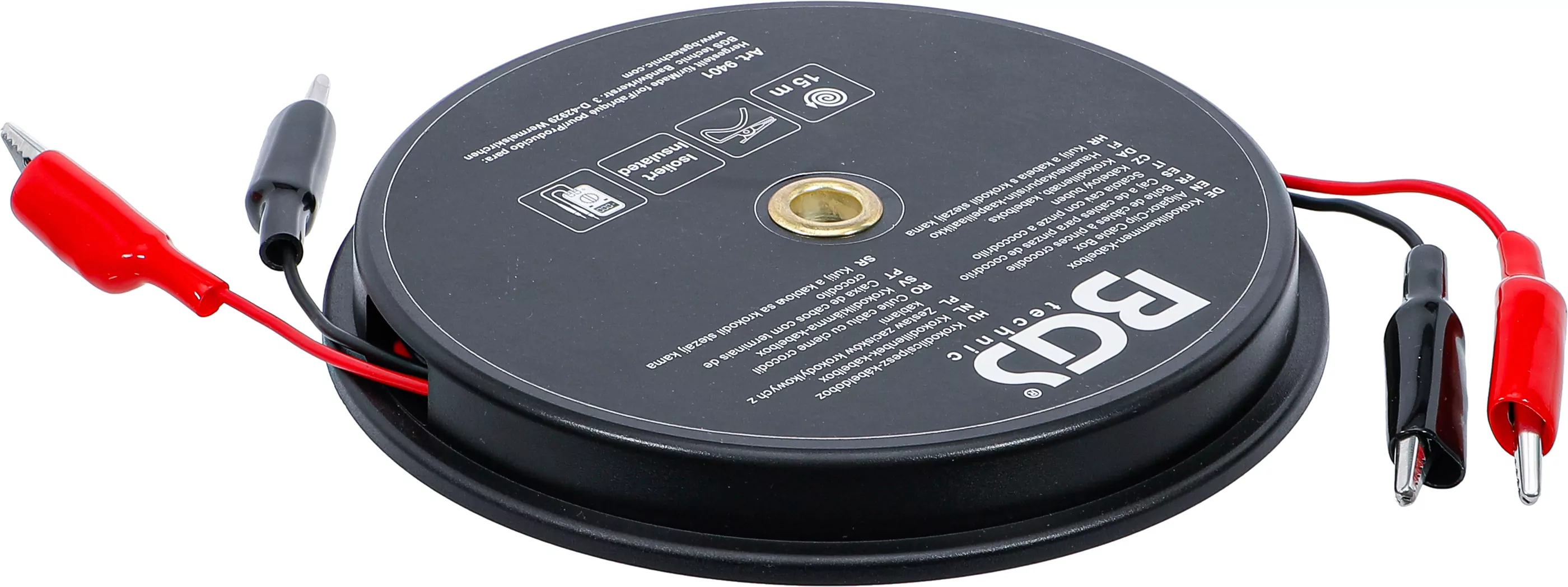 Krokodilklemmen-Kabelbox | selbstaufrollend | 15 m