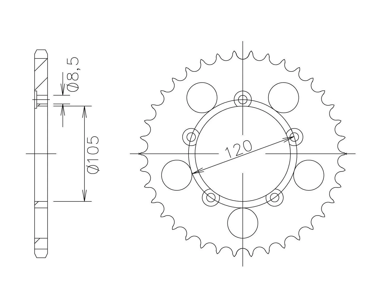 Kettenrad Stahl 55 Zähne Teilung 420