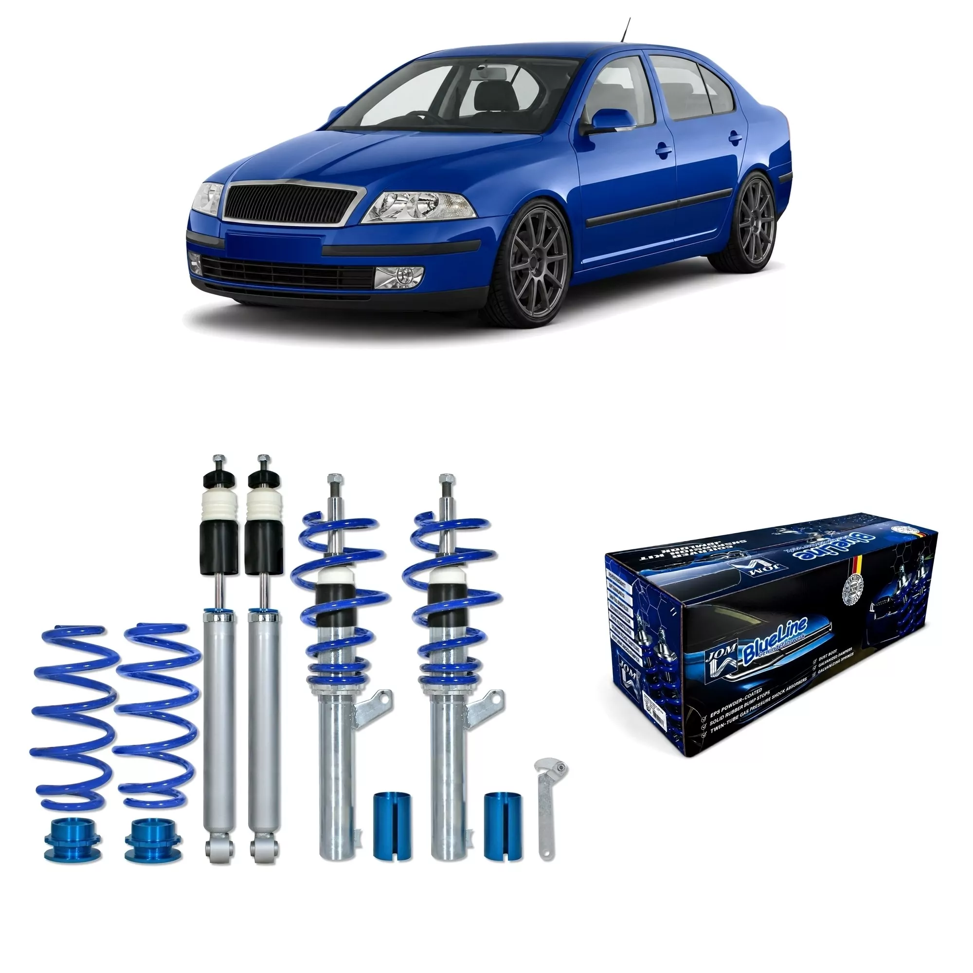 BlueLine Gewindefahrwerk passend für Skoda Octavia (1Z) inklusive Kombi-Modelle 1.4, 1.6, 1.8T, 2.0, 2.0T / DSG, 1.9TDi 