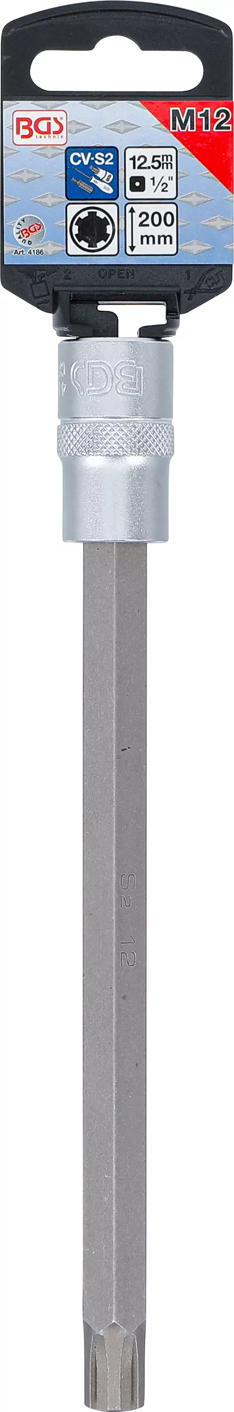 Bit-Einsatz | Länge 200 mm | Antrieb Innenvierkant 12,5 mm (1/2") | Keil-Profil (für RIBE) M12