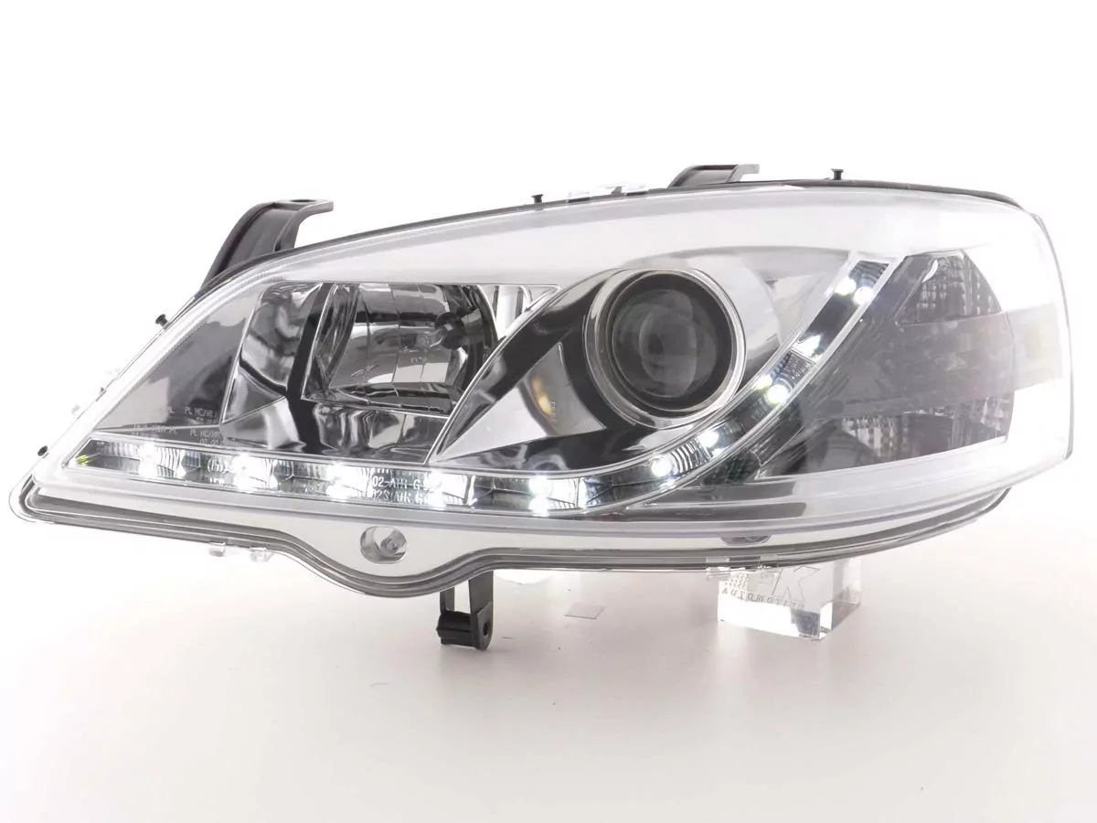 Scheinwerfer Set Daylight LED TFL-Optik Opel Astra G Bj. 98-03 chrom
