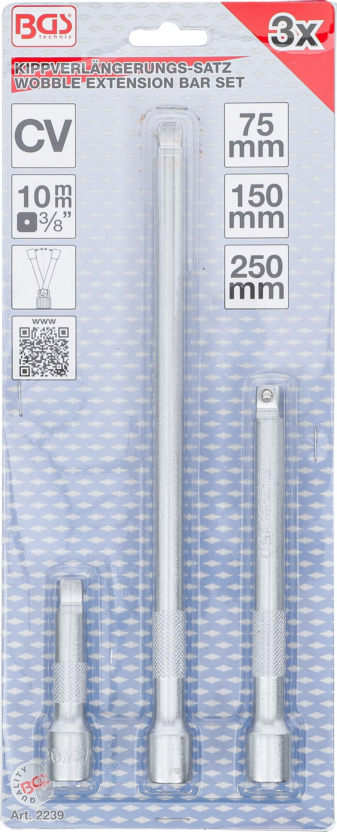 Kippverlängerungs-Satz | 10 mm (3/8") | 75 / 150 / 250 mm | 3-tlg.