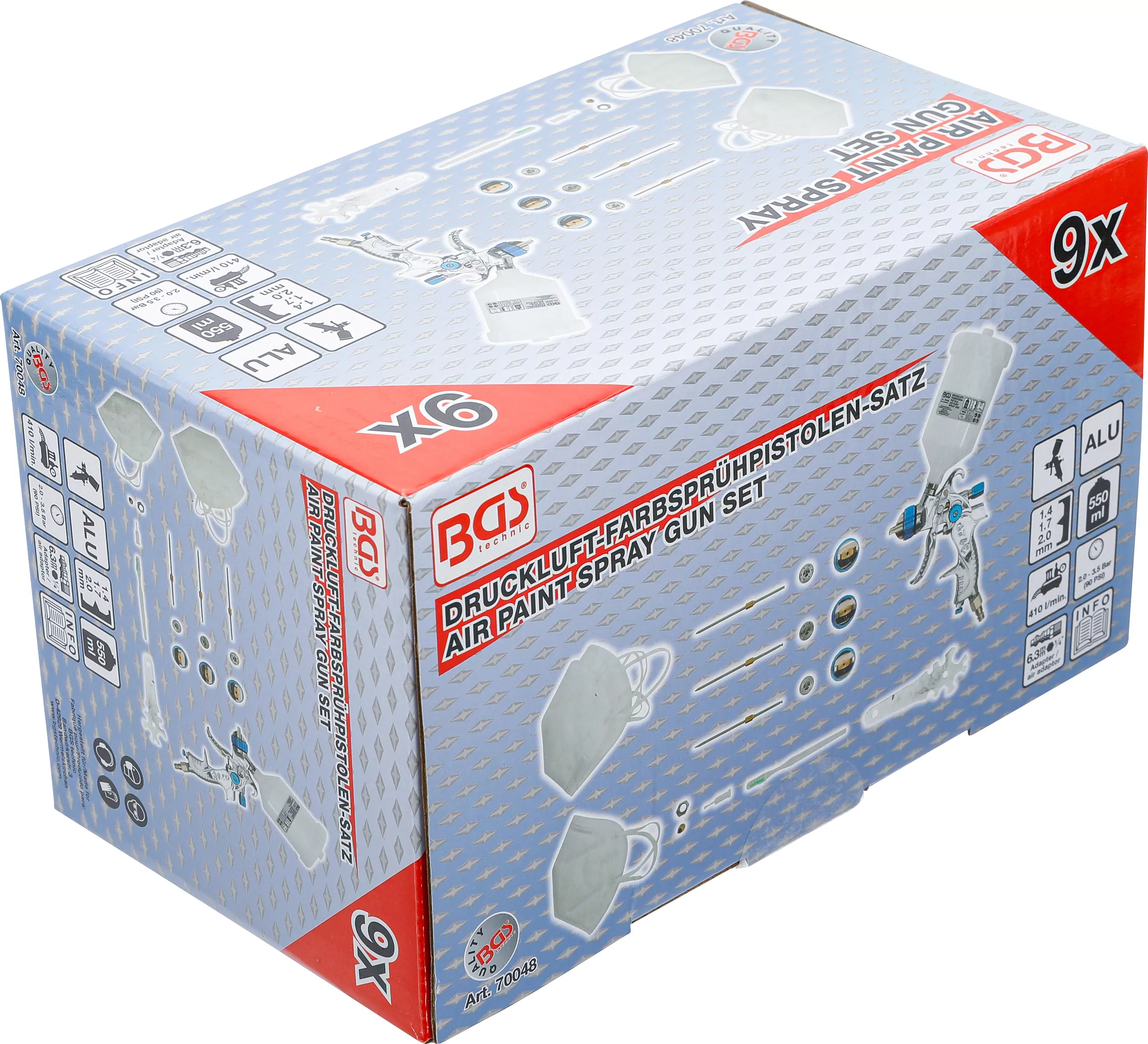 Druckluft-Farbsprühpistole | mit 3 Sprühdüsen | 1,2 - 1,7 - 2,0 mm