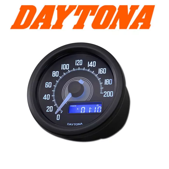 Daytona Digitalt. Velona, Schw. Ø 60mm, -200 Km/h, Tacho/uhr/voltanz./trip/weiße Beleucht., E-geprüft