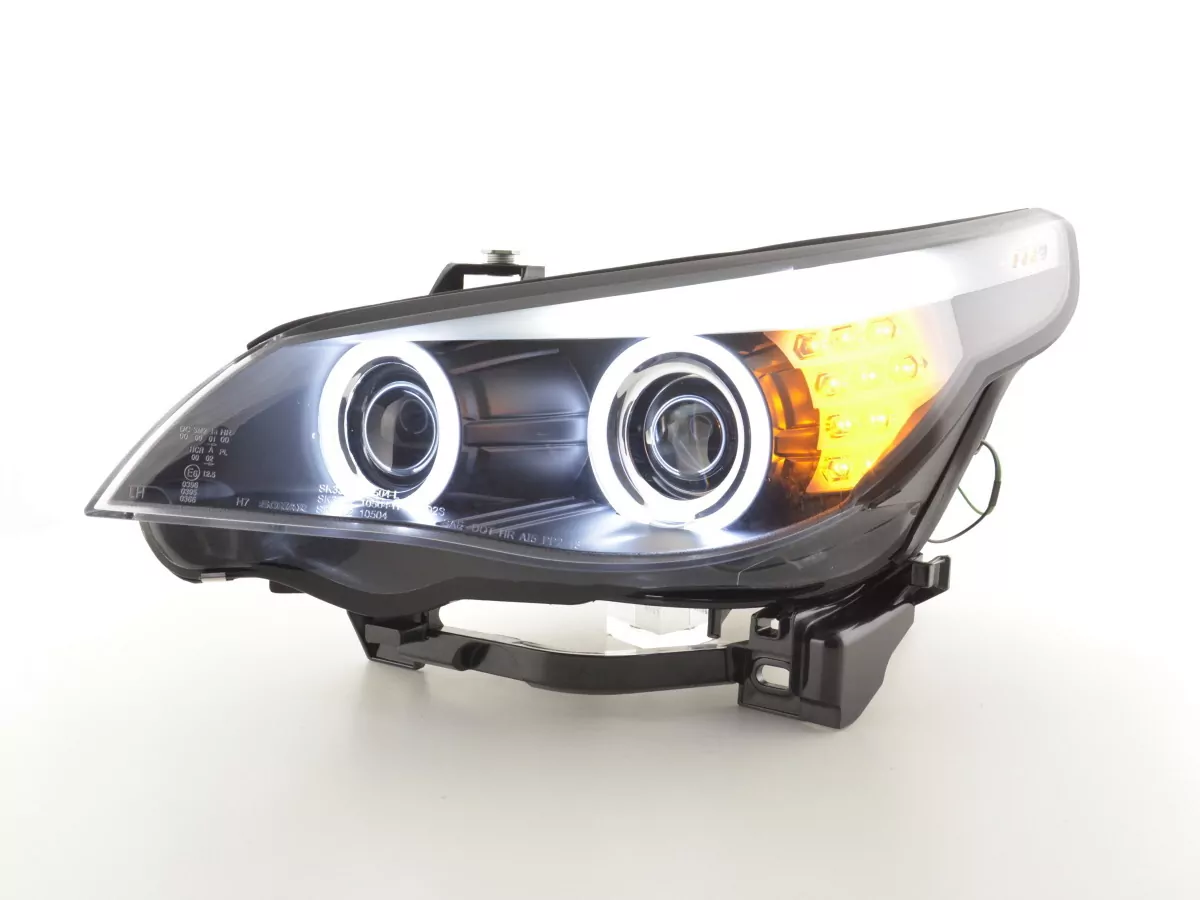 Scheinwerfer Set Xenon Angel Eyes CCFL BMW 5er E60/E61 Bj. 05-08 schwarz für Rechtslenker