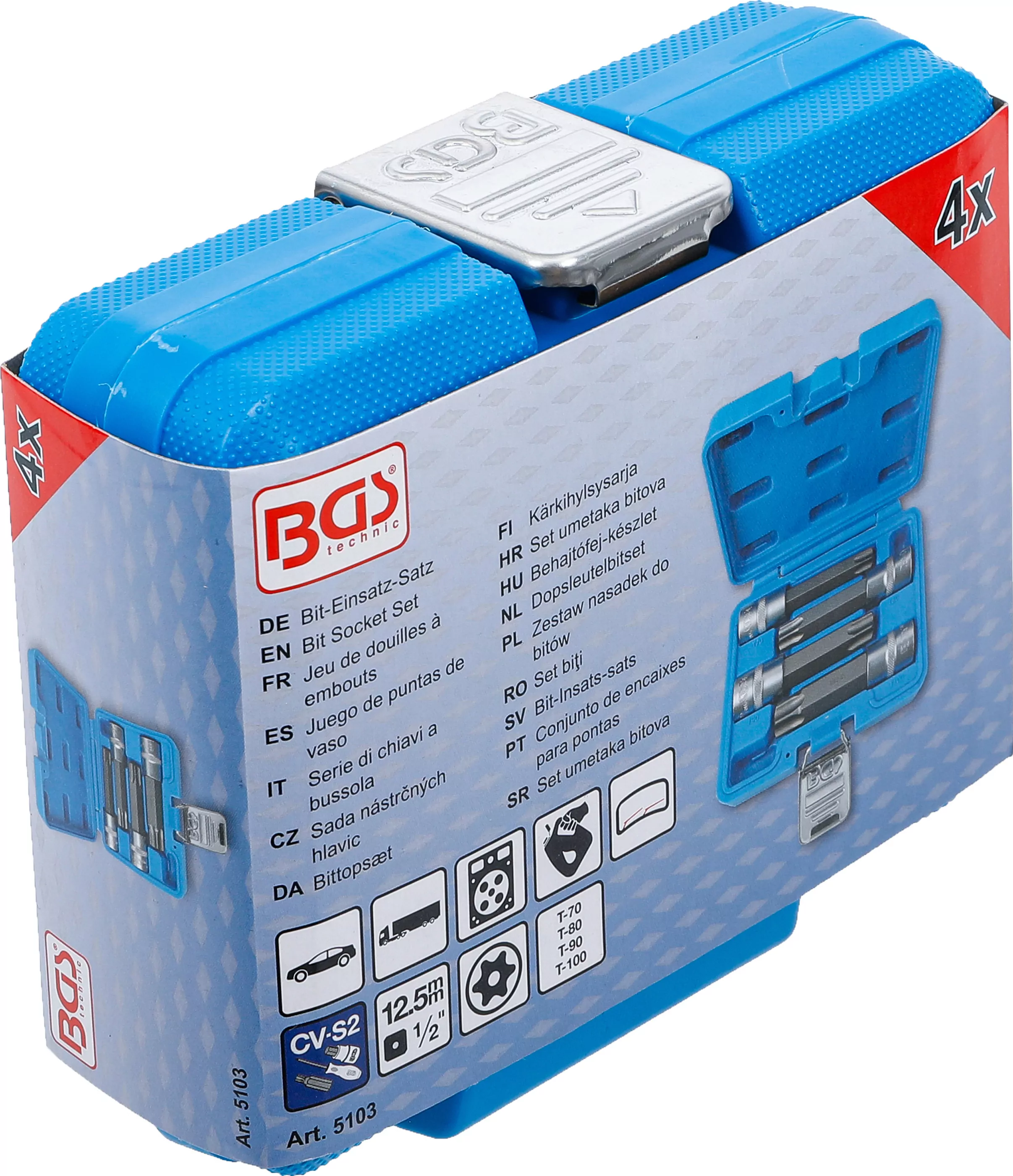 Bit-Einsatz-Satz | Antrieb Innenvierkant 12,5 mm (1/2") | T-Profil (für Torx) mit Bohrung | 4-tlg.