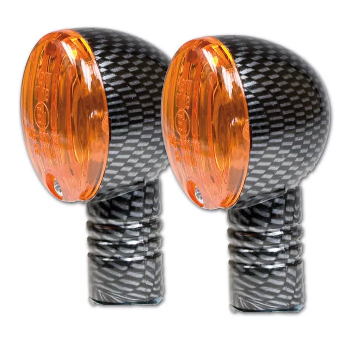 Micro-flash-blinker, Carbonl., Kurz, Gelbes Glas, 12v/21w Halogen, M10, E-geprüft*