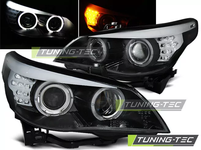 HEADLIGHTS ANGEL EYES BLACK LED INDICATOR fits BMW E60/E61 03-07