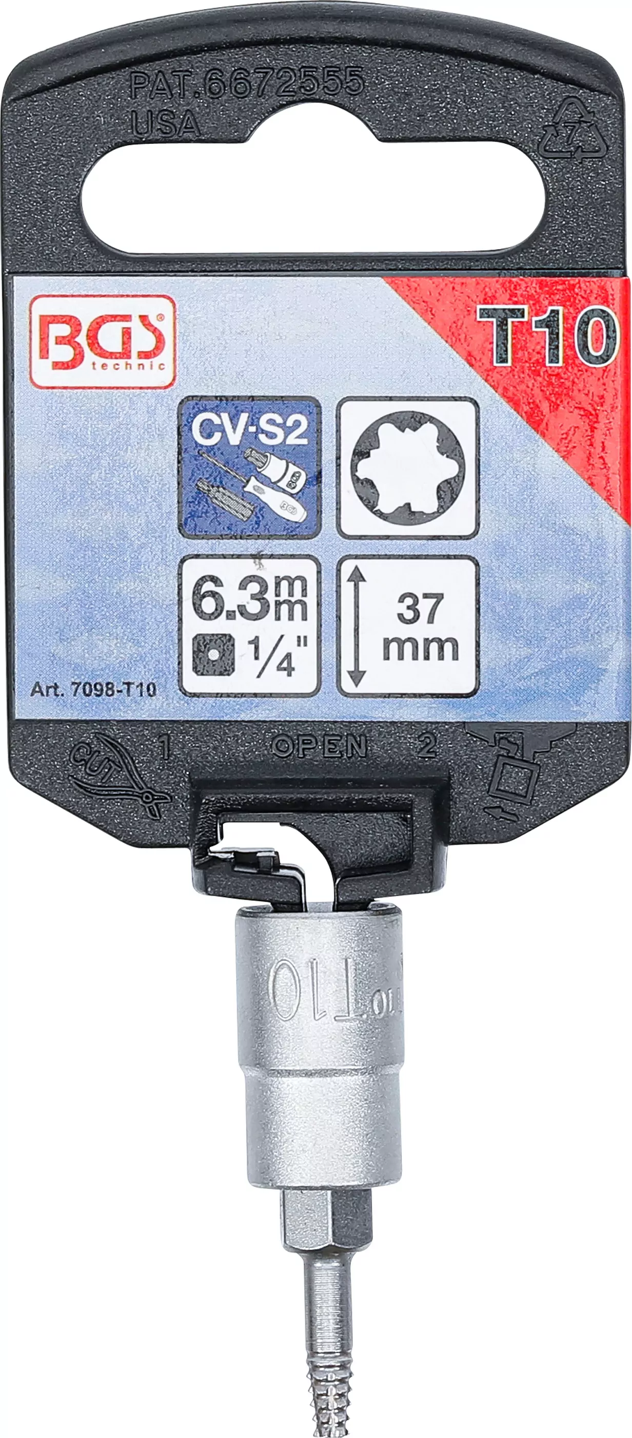 Schraubenausdreher-Bit-Einsatz | Antrieb Innenvierkant 6,3 mm (1/4") | für defektes T-Profil (für Torx) T10