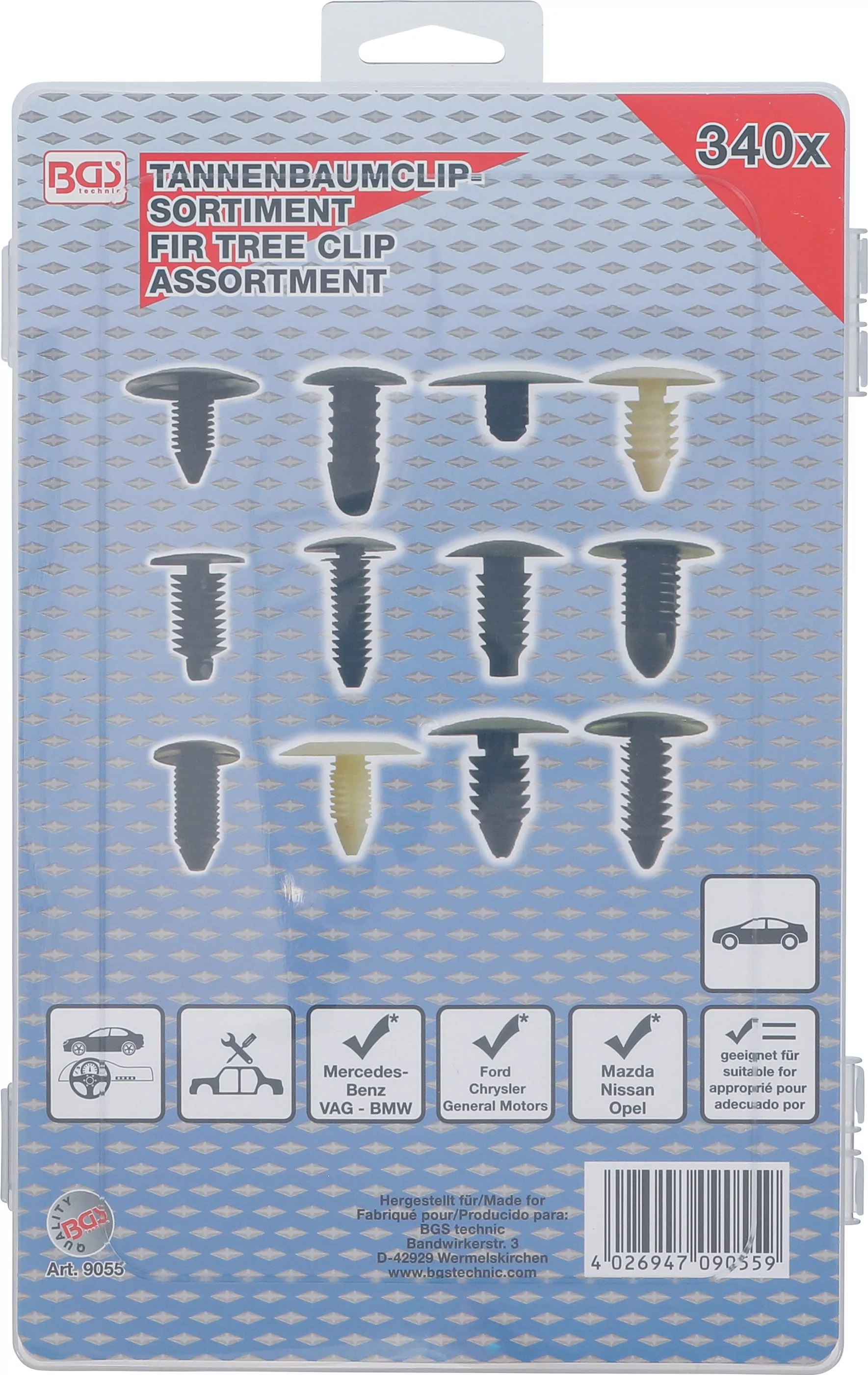 Tannenbaumclip-Sortiment für GM, VW, Chrysler, BMW, Nissan, Ford | 340-tlg.